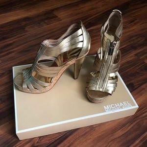 Michael Kors Robertson T Strap Gold Heels